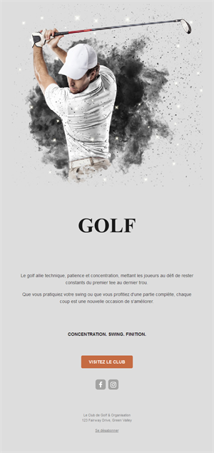 Email gris de club de golf avec golfeur