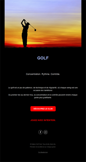 Email noir de club de golf au coucher du soleil
