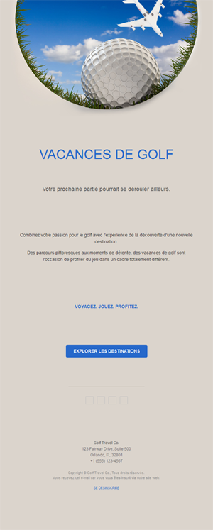 Email de séjours golf