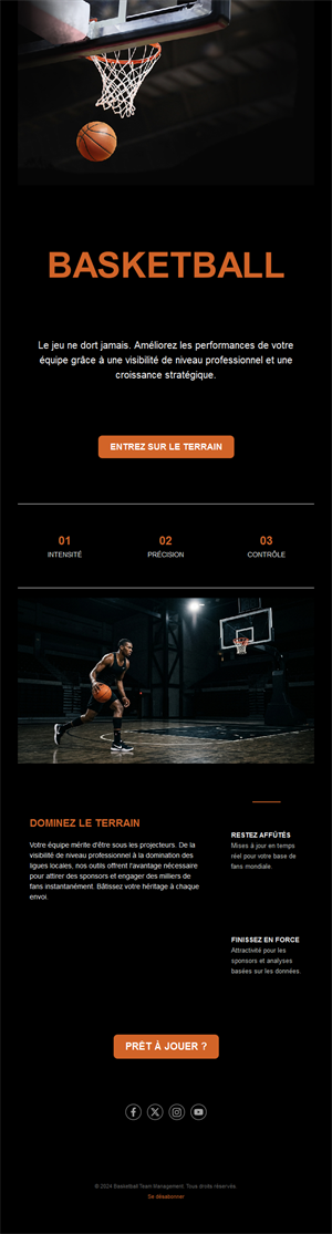 Email minimaliste noir pour équipe de basket