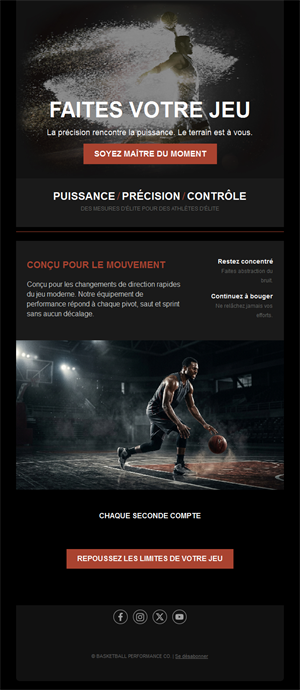 Email sombre de performance basket