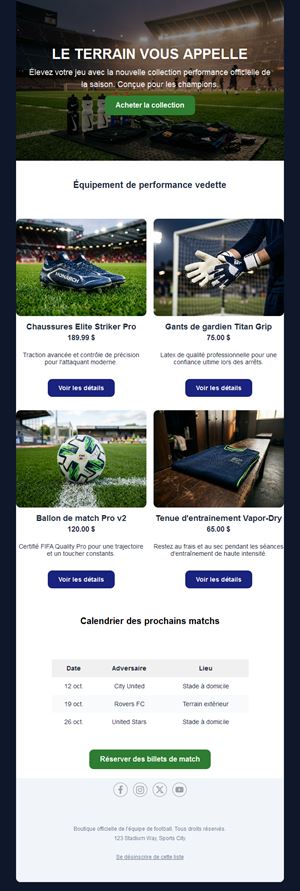 Email collection nouvelle saison de football