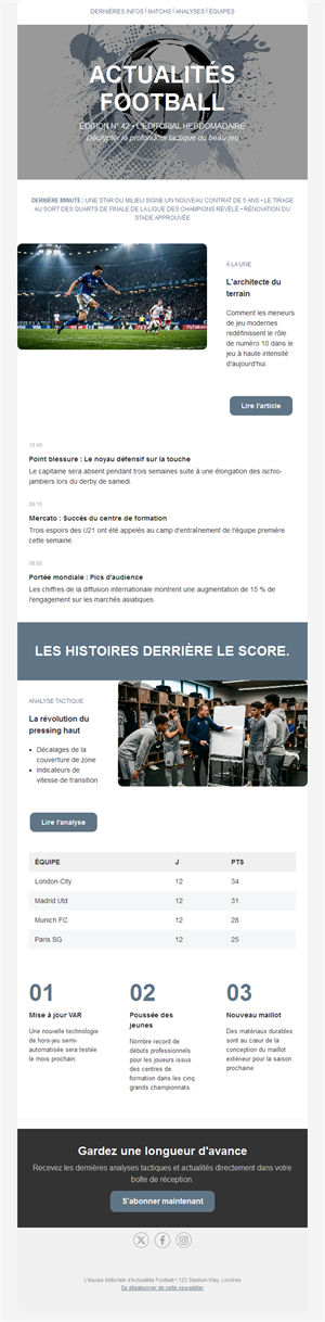 Newsletter éditoriale hebdo de football