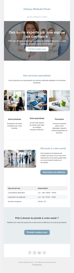 Email de services de clinique privée