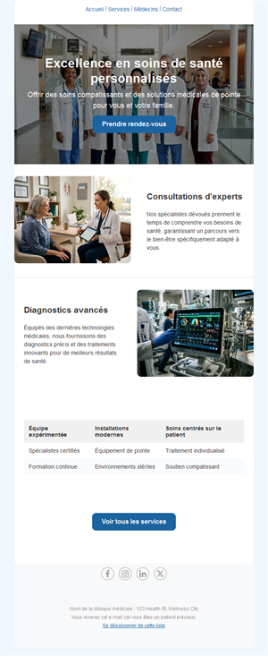 Email de clinique aux soins personnalisés