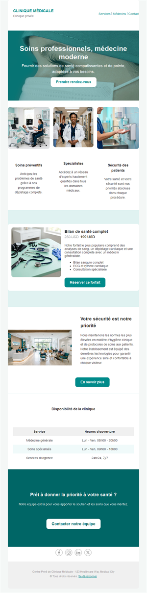 Email de check-up en clinique privée