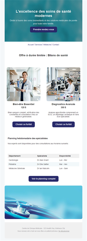 Email d'offre de bilan de santé