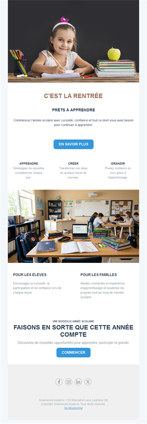 Newsletter de rentrée scolaire pour les familles