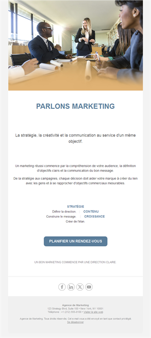 Email d'agence pour planifier un rendez-vous