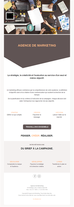 Email d'agence du brief à la campagne