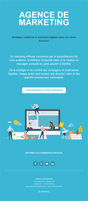 Email bleu d'agence marketing