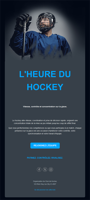 Email sombre d'équipe de hockey