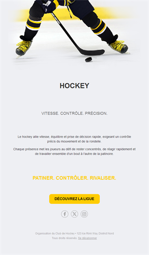 Email de ligue de hockey sur glace