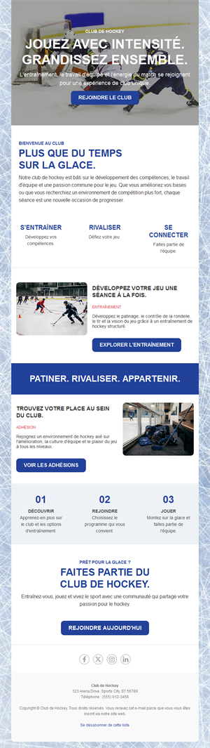 Newsletter d'adhésion au club de hockey