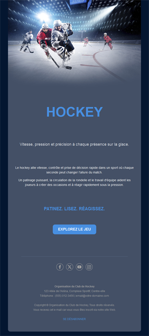 Email bleu marine de match de hockey