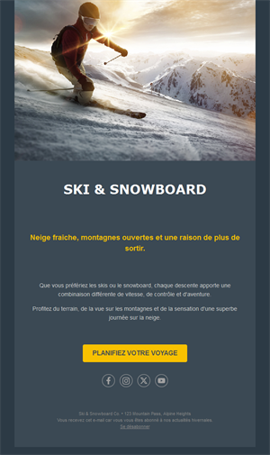 Email pour planifier un séjour au ski