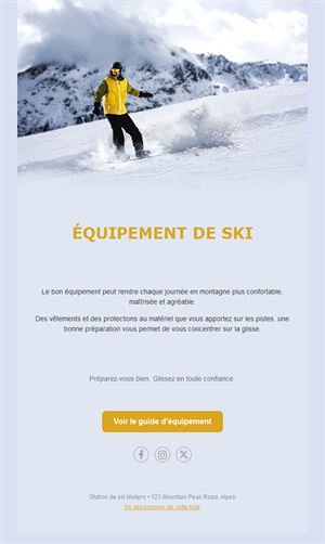 Email de guide de l'équipement de ski