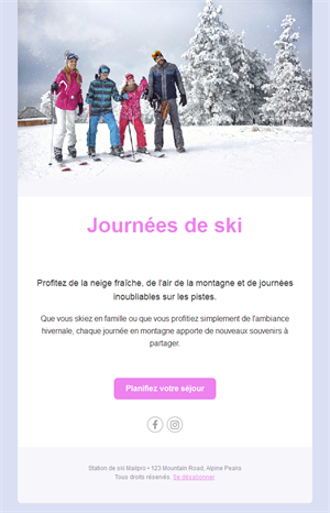 Email de journées au ski en famille