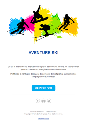 Email coloré d'aventure au ski