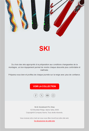 Email de magasin de ski