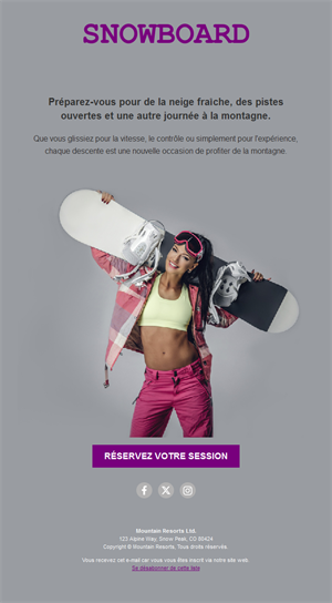 Email de cours de snowboard
