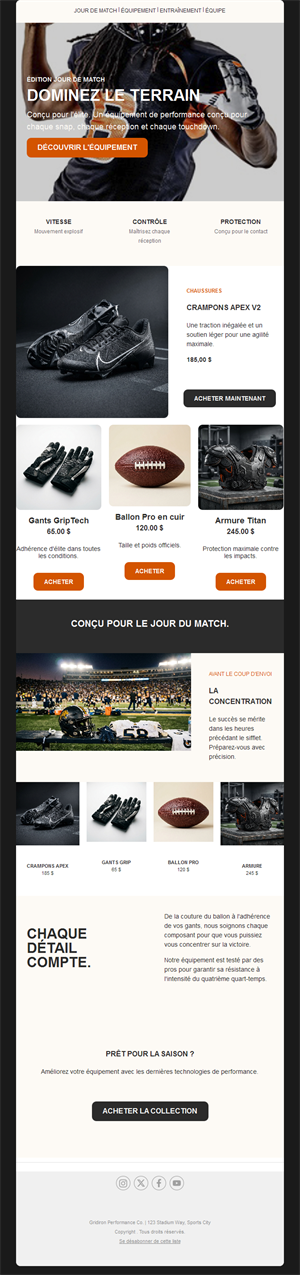 Email boutique d'équipement de football américain