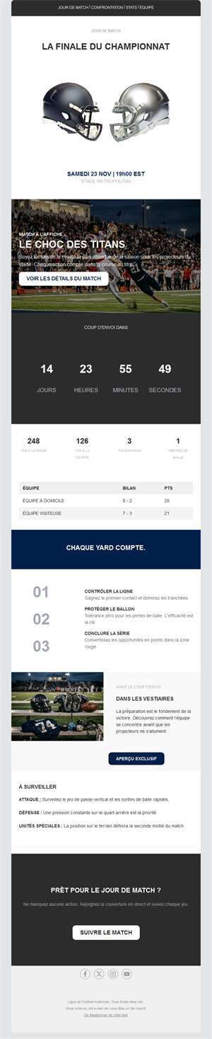 Email jour de match avec compte à rebours