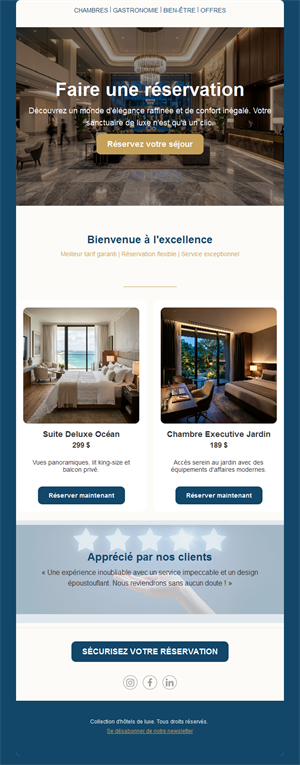 Email de réservation d'hôtel avec avis clients