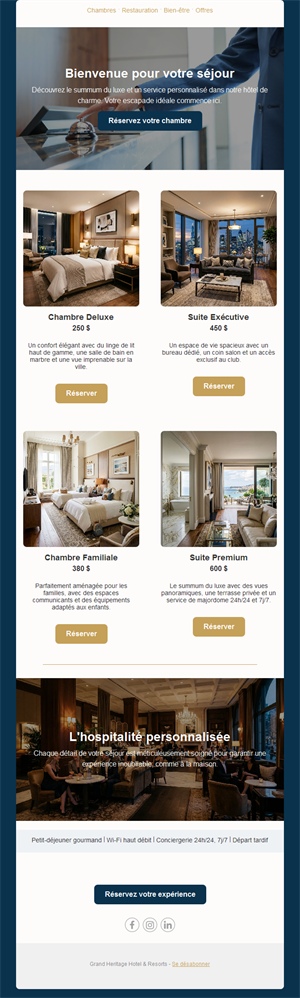 Email chambres et tarifs d'hôtel