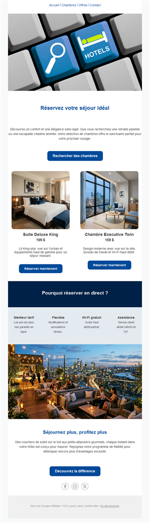 Email de réservation directe d'hôtel