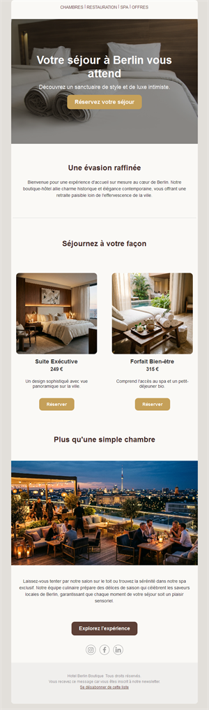 Email d'hôtel boutique en ville