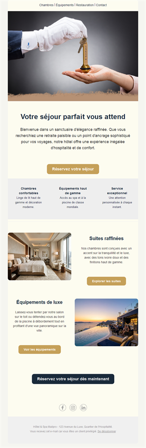 Email suites et services d'hôtel de luxe