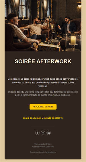 Modèle d'email afterwork dans un lounge