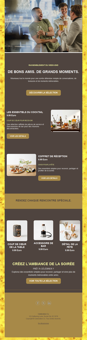 Email pour boutique de boissons et réception