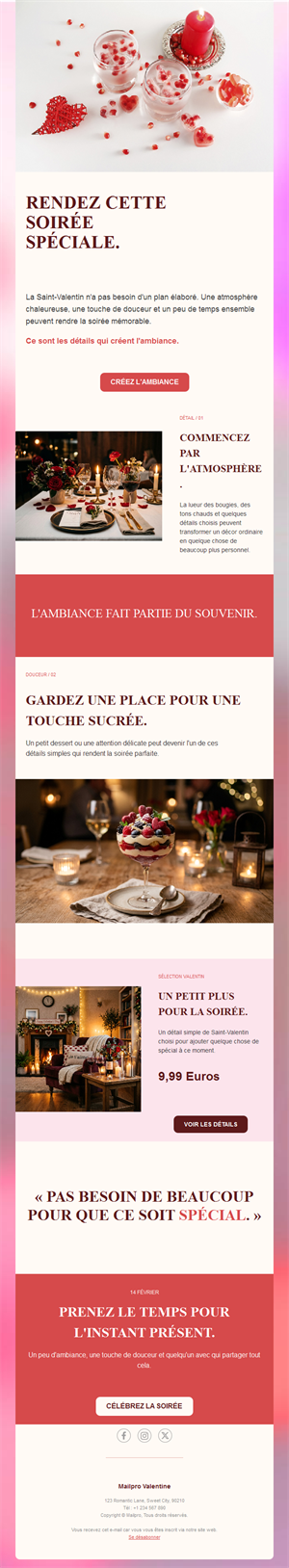 Newsletter dîner romantique de Saint-Valentin