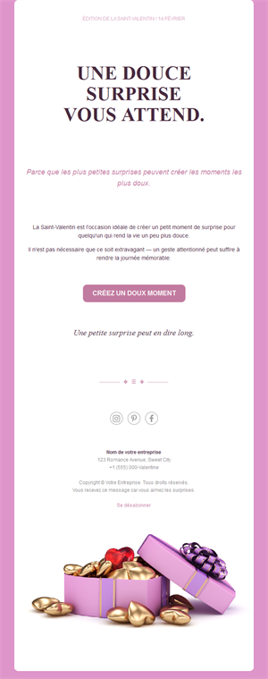 Email douce surprise de Saint-Valentin