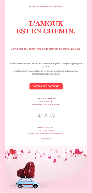 Email Saint-Valentin : l'amour en route