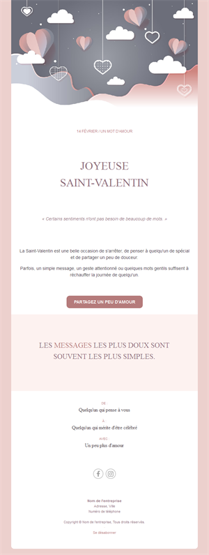 Email gris et rose de mot d'amour