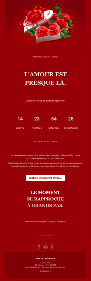 Email rouge Saint-Valentin avec compte à rebours