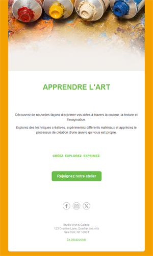 Email d'invitation à un atelier d'art