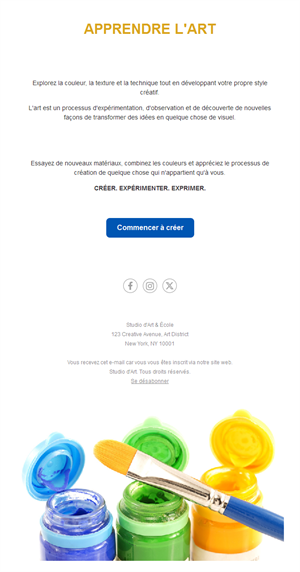 Email simple de cours d'art avec pots de peinture