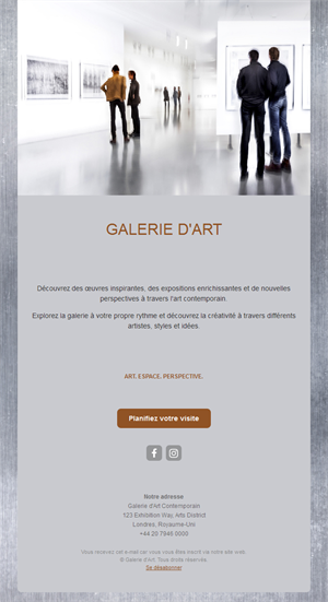 Email d'invitation à visiter une galerie d'art