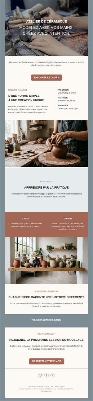 Email de cours de céramique et poterie
