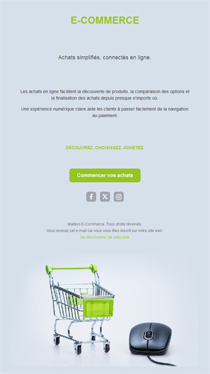Email e-commerce bleu clair avec caddie