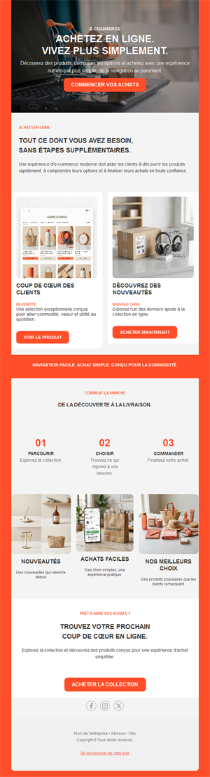 Newsletter orange de boutique en ligne