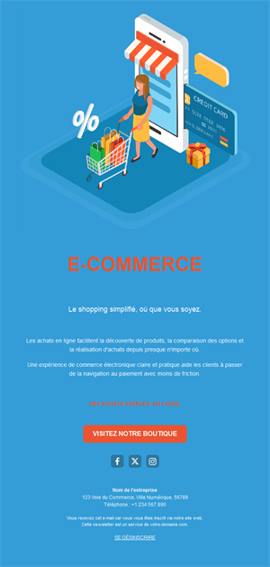 Email bleu de shopping sur mobile