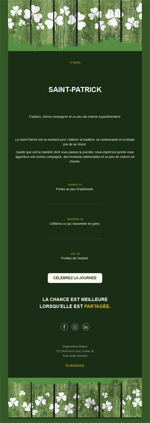 Email vert foncé de la Saint-Patrick