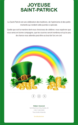 Email Saint-Patrick avec arc-en-ciel
