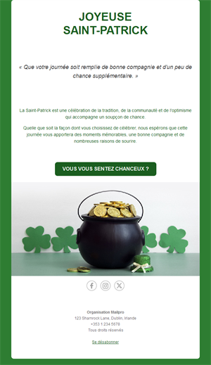 Email Saint-Patrick avec chaudron d'or