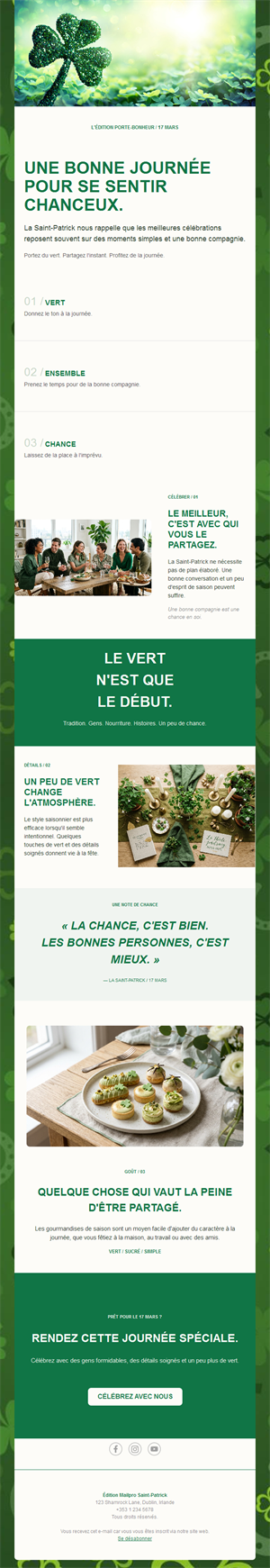 Newsletter jour de chance de la Saint-Patrick